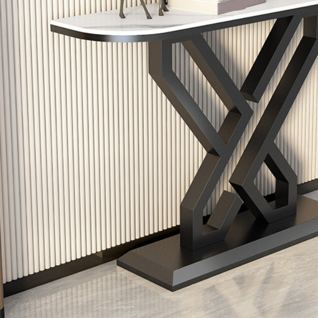 Stone Top Accent Table with Pedestal Base Console Table 31.5"