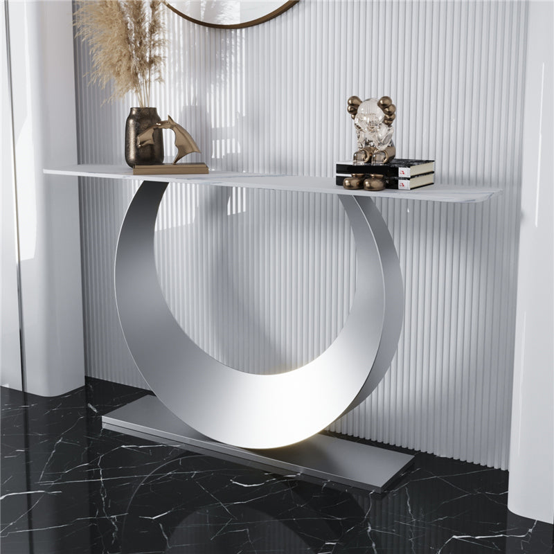 Glam Style Stone Top Accent Table for Hall Console Table 31.5" High