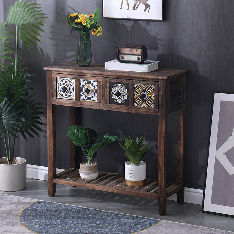 Mid-Century Modern Accent Table with Drawers for Hall Console