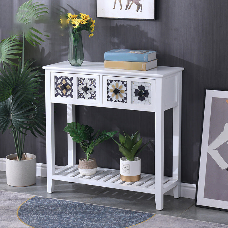 Mid-Century Modern Accent Table with Drawers for Hall Console