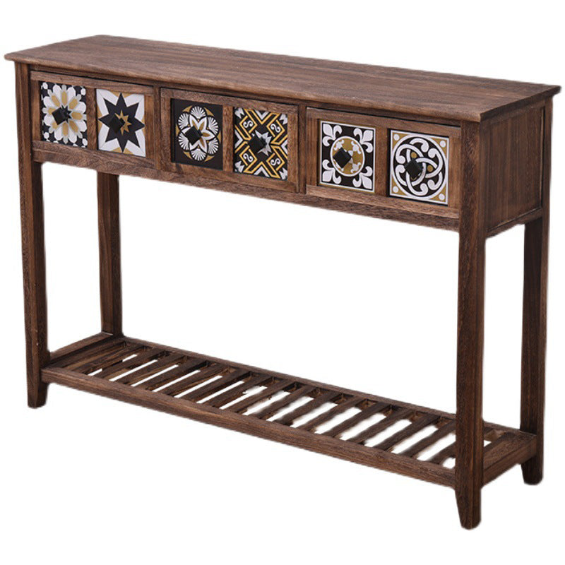 Mid-Century Modern Accent Table with Drawers for Hall Console