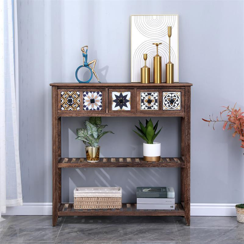 Mid-Century Modern Accent Table with Drawers for Hall Console