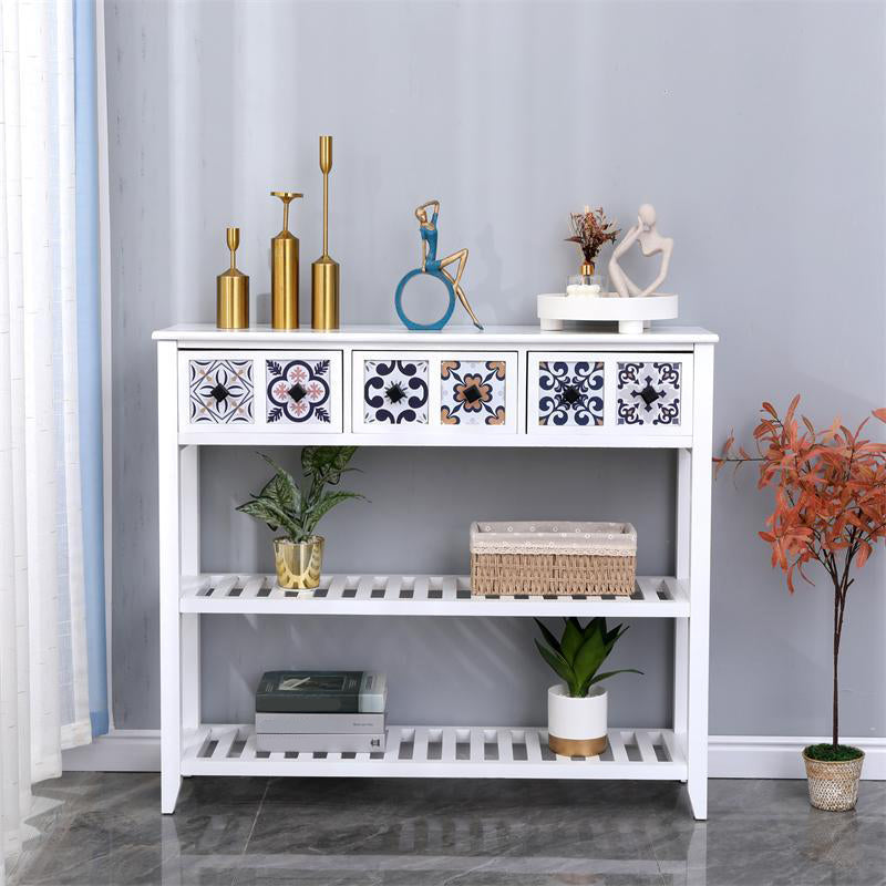 Mid-Century Modern Accent Table with Drawers for Hall Console