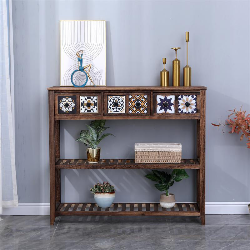 Mid-Century Modern Accent Table with Drawers for Hall Console