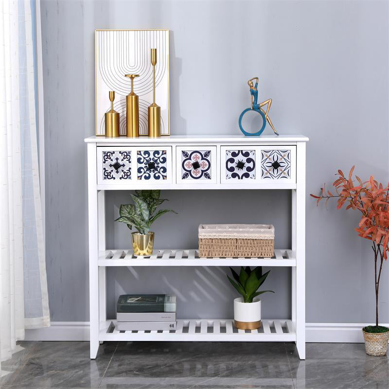 Mid-Century Modern Accent Table with Drawers for Hall Console