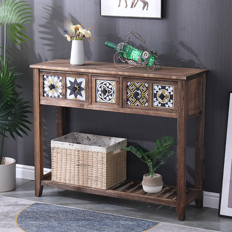 Mid-Century Modern Accent Table with Drawers for Hall Console
