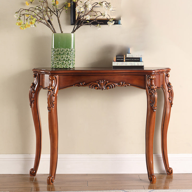 Free Form Wood Console Table with 4 Legs Solid Wood Frame Accent Table for Hall
