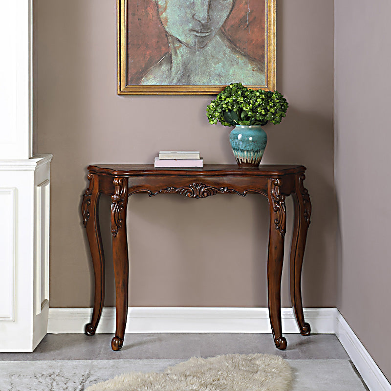 Free Form Wood Console Table with 4 Legs Solid Wood Frame Accent Table for Hall