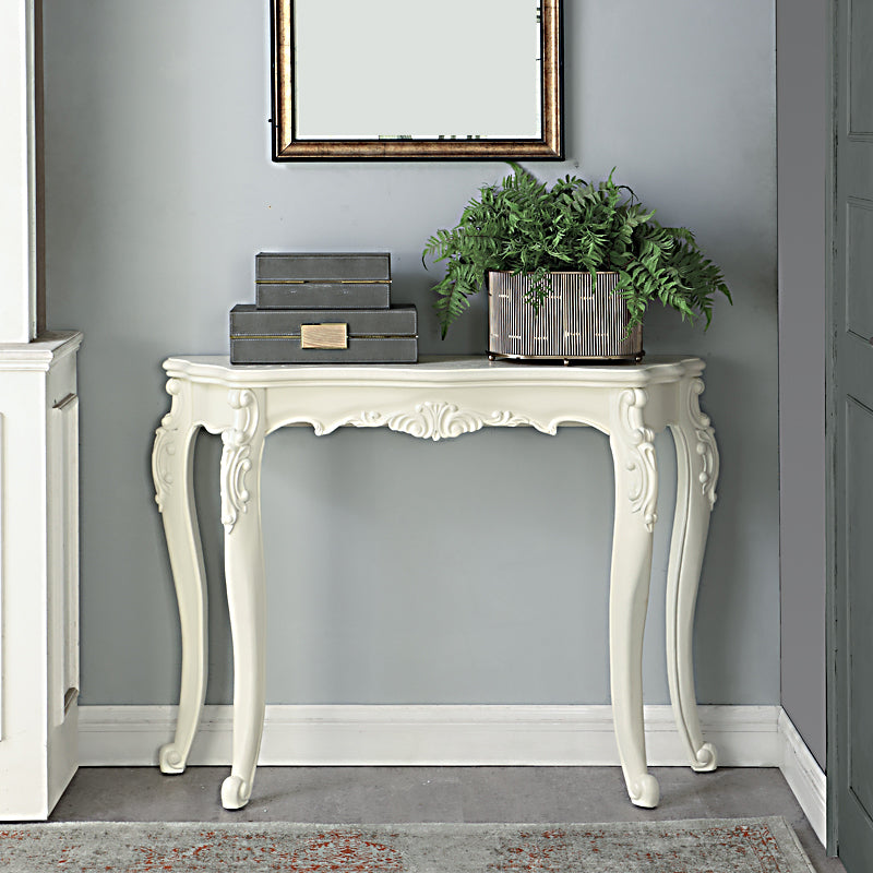 Free Form Wood Console Table with 4 Legs Solid Wood Frame Accent Table for Hall