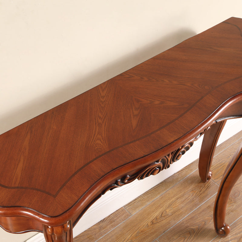 Free Form Wood Console Table with 4 Legs Solid Wood Frame Accent Table for Hall