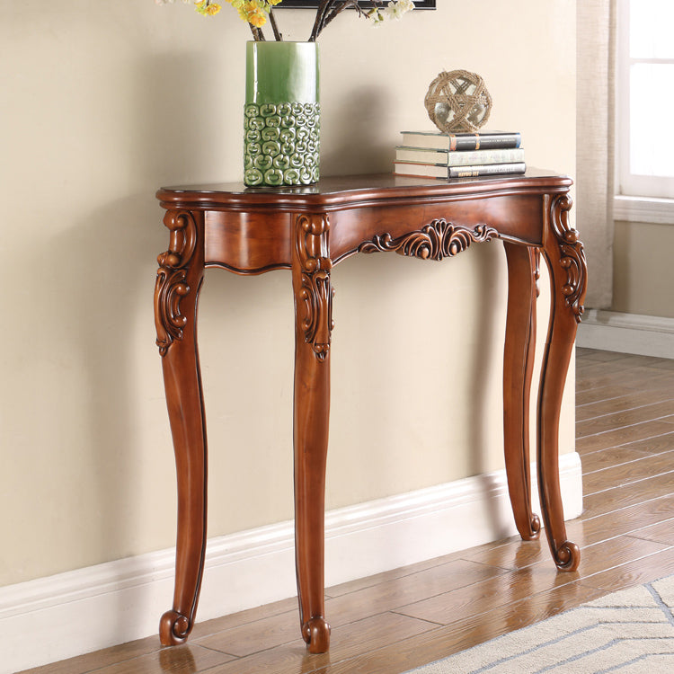 Free Form Wood Console Table with 4 Legs Solid Wood Frame Accent Table for Hall