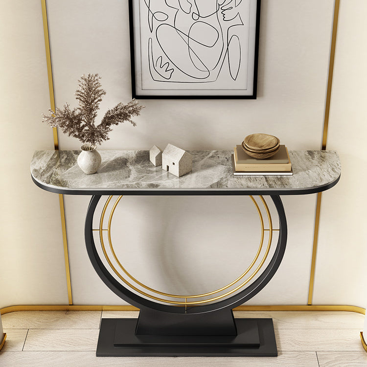 Half Moon Stone Console Table Ironcraft Frame Accent Table for Hall