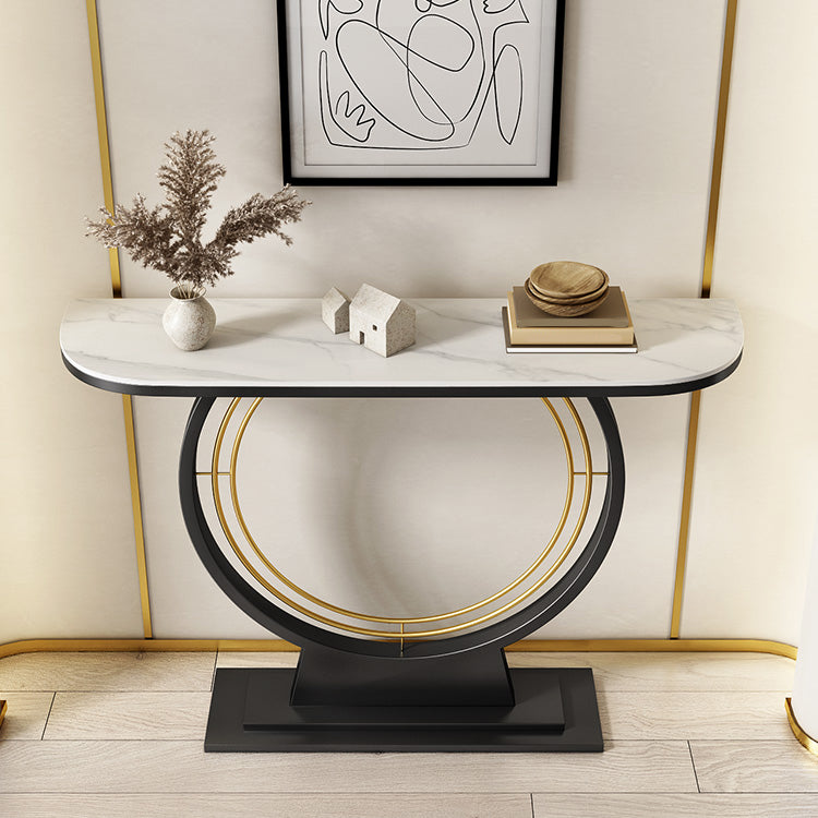 Half Moon Stone Console Table Ironcraft Frame Accent Table for Hall