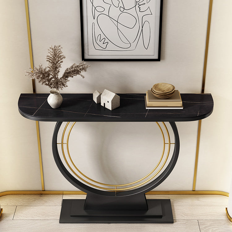 Half Moon Stone Console Table Ironcraft Frame Accent Table for Hall
