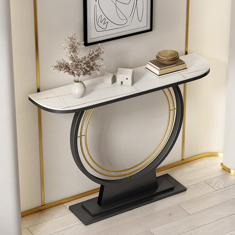 Half Moon Stone Console Table Ironcraft Frame Accent Table for Hall