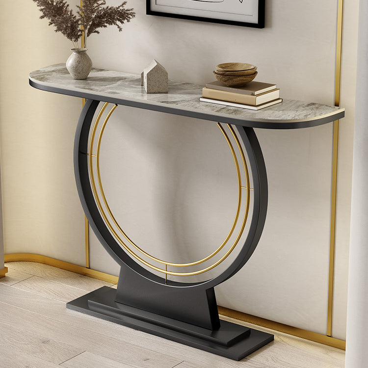 Half Moon Stone Console Table Ironcraft Frame Accent Table for Hall