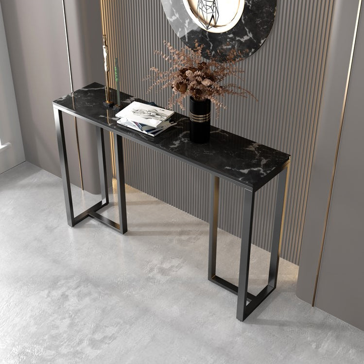 Modern Accent Table with Stone Top and Black Frame Base Console