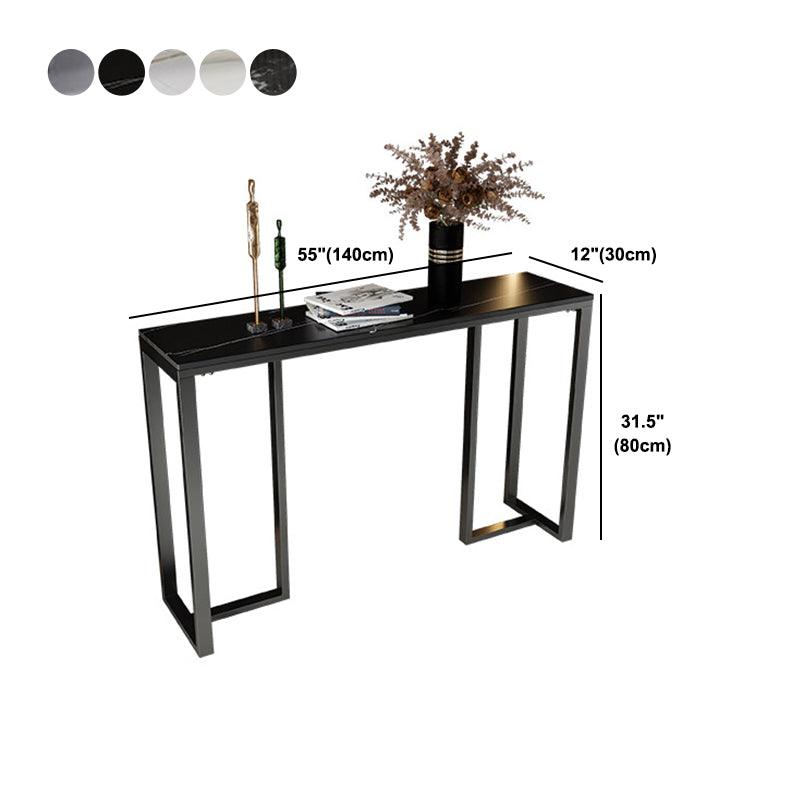 Modern Accent Table with Stone Top and Black Frame Base Console