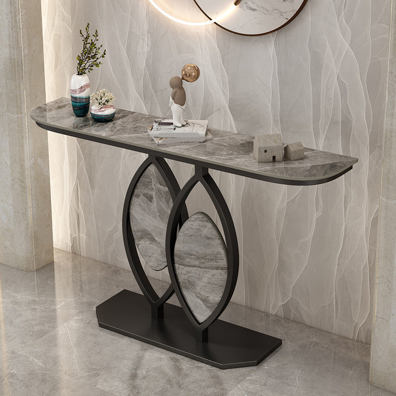Scratch Resistant,11.81" W x 31.49" H Stone Glam Half Moon Table for Hall