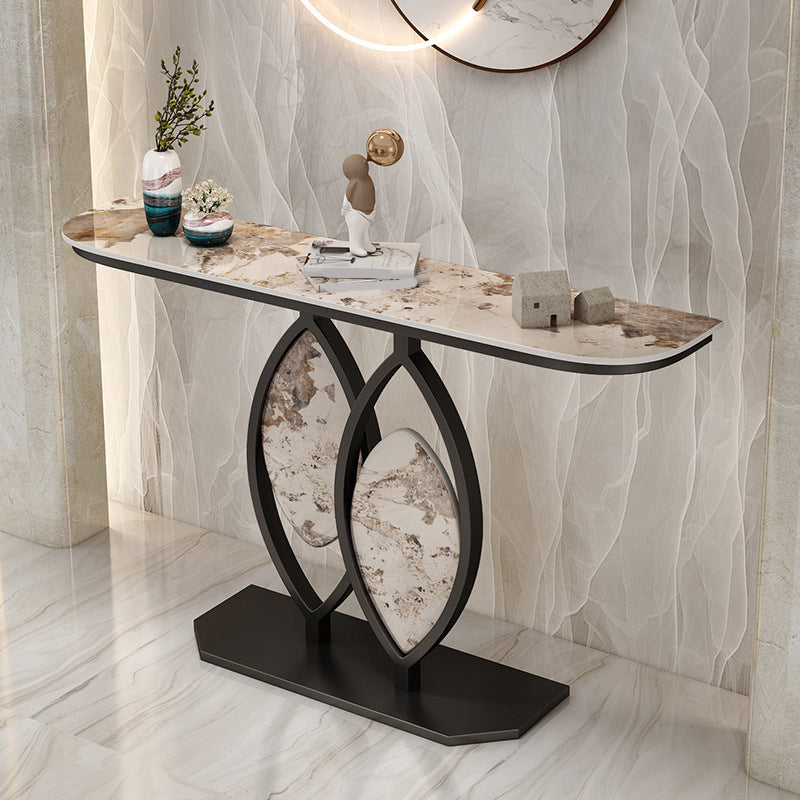 Scratch Resistant,11.81" W x 31.49" H Stone Glam Half Moon Table for Hall