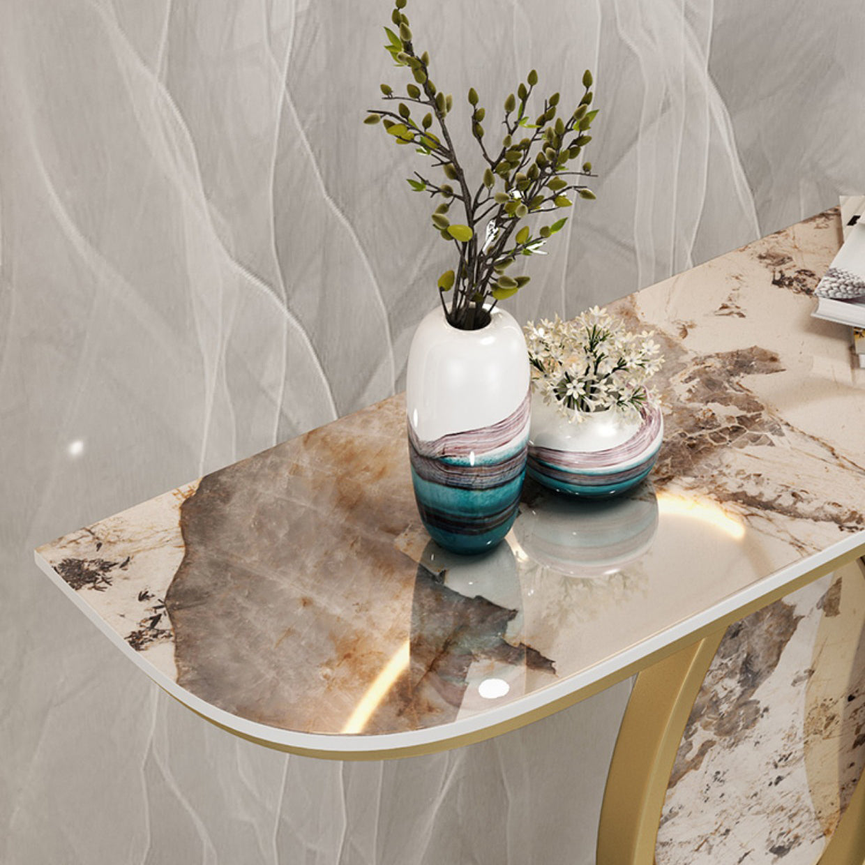Scratch Resistant,11.81" W x 31.49" H Stone Glam Half Moon Table for Hall