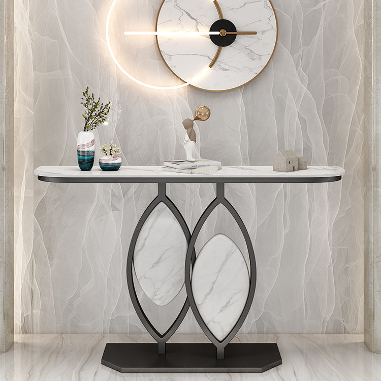Scratch Resistant,11.81" W x 31.49" H Stone Glam Half Moon Table for Hall