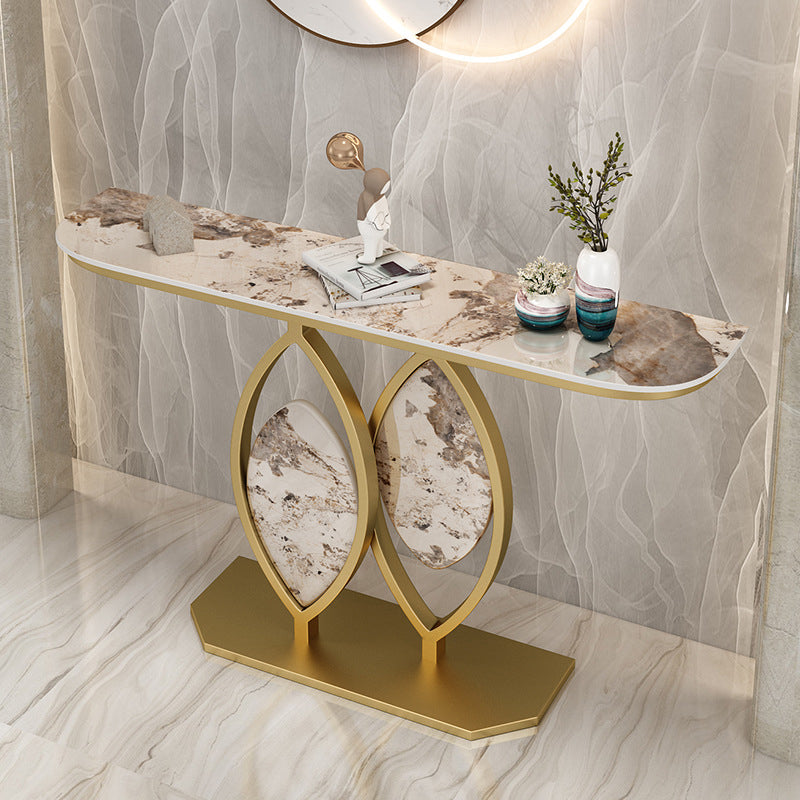 Scratch Resistant,11.81" W x 31.49" H Stone Glam Half Moon Table for Hall