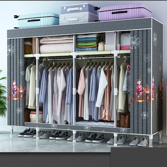 Contemporary Style Wardrobe Cabinet Metal Frame Armoire with Garment Rod for Home