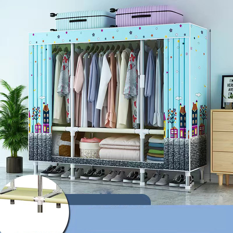 Contemporary Style Wardrobe Cabinet Metal Frame Armoire with Garment Rod for Home