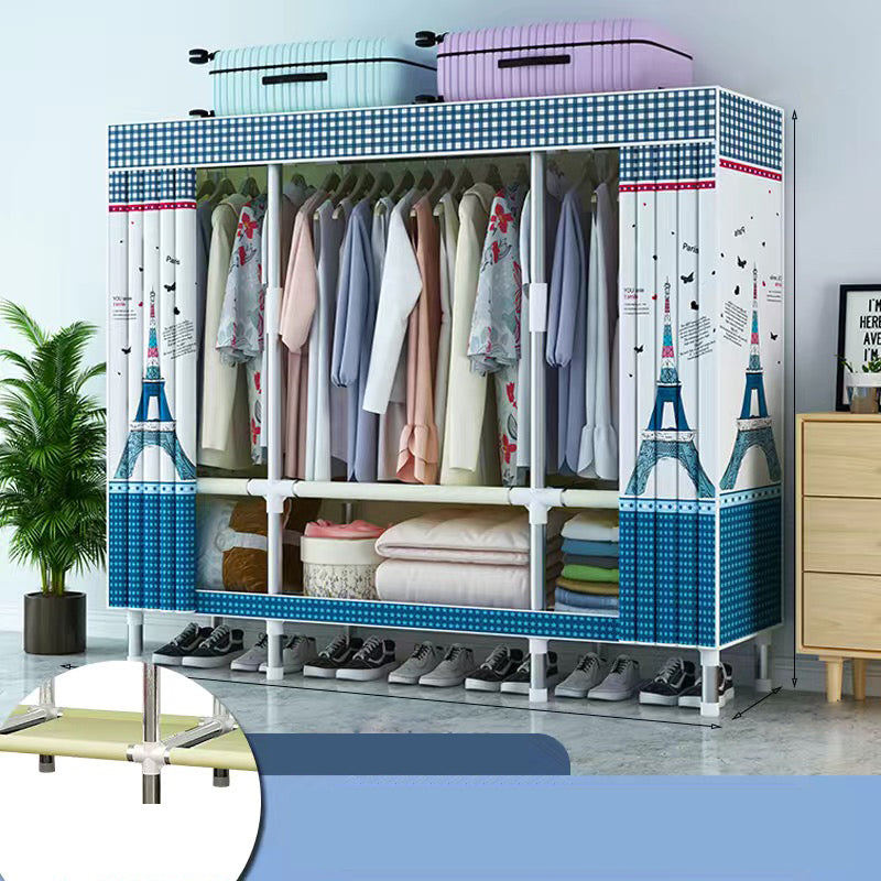 Contemporary Style Wardrobe Cabinet Metal Frame Armoire with Garment Rod for Home