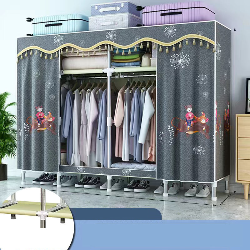 Contemporary Style Wardrobe Cabinet Metal Frame Armoire with Garment Rod for Home