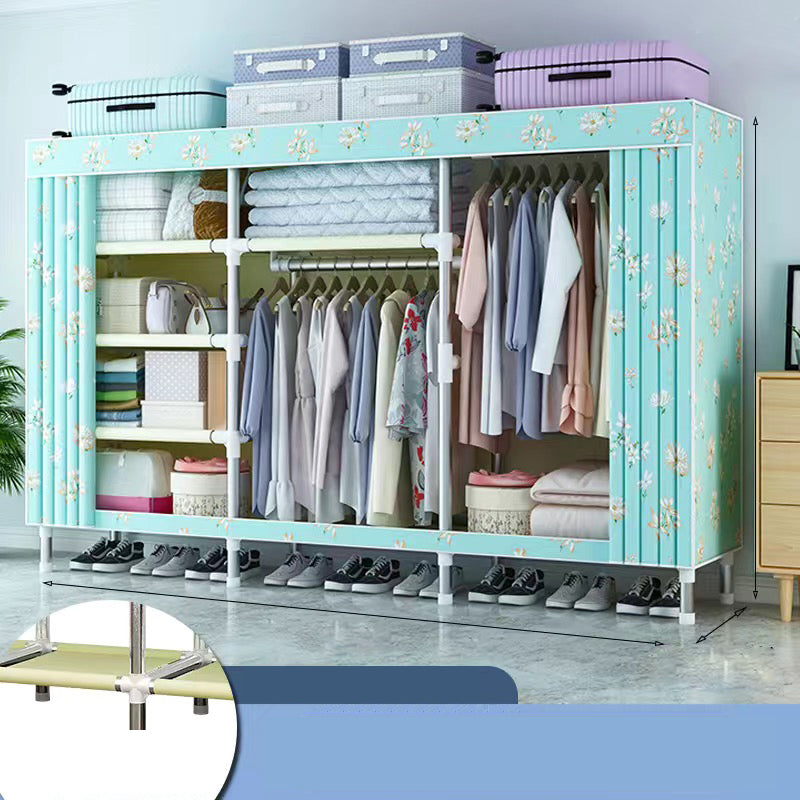 Contemporary Style Wardrobe Cabinet Metal Frame Armoire with Garment Rod for Home