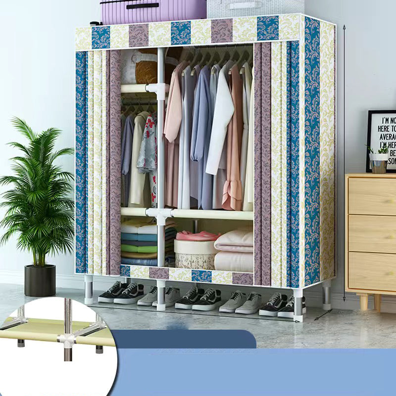 Contemporary Style Wardrobe Cabinet Metal Frame Armoire with Garment Rod for Home