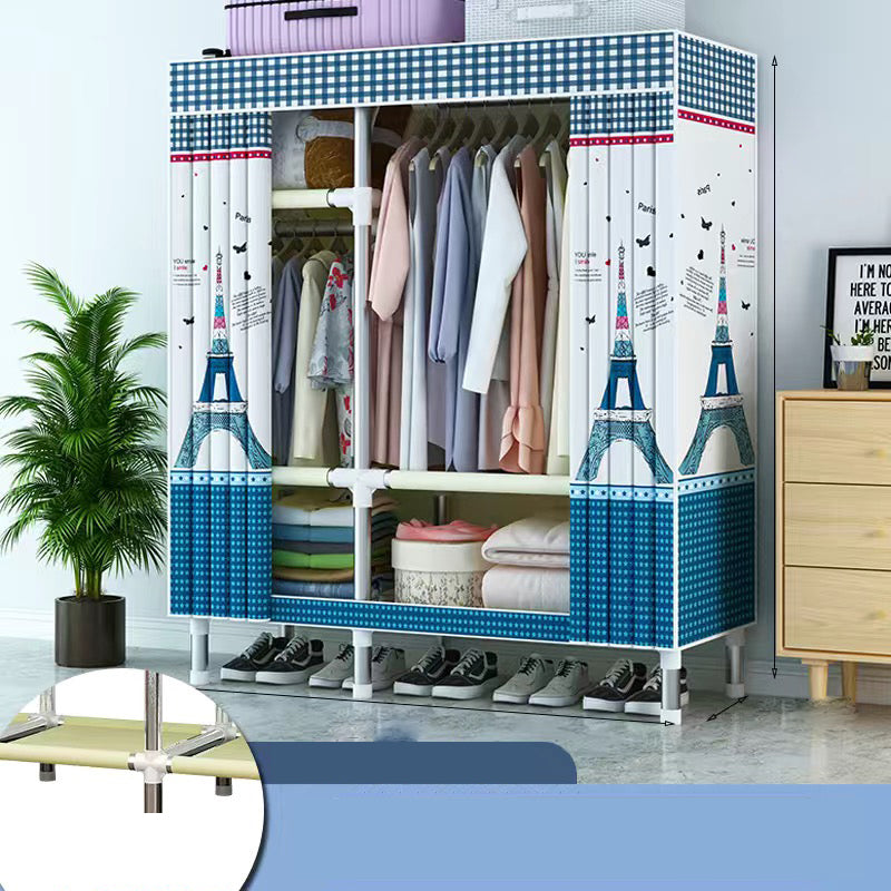 Contemporary Style Wardrobe Cabinet Metal Frame Armoire with Garment Rod for Home