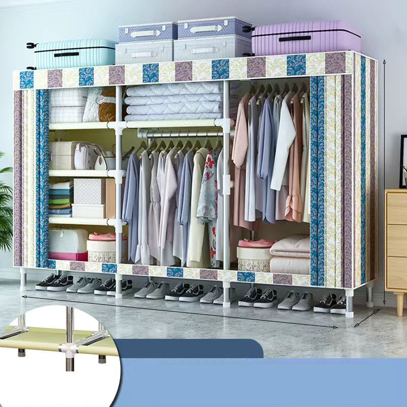 Contemporary Style Wardrobe Cabinet Metal Frame Armoire with Garment Rod for Home