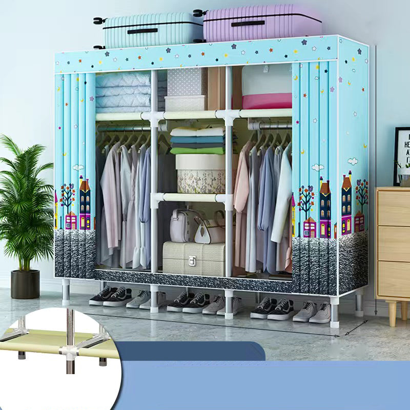 Contemporary Style Wardrobe Cabinet Metal Frame Armoire with Garment Rod for Home