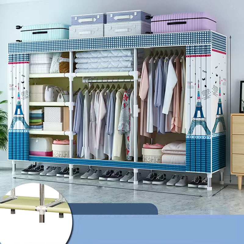 Contemporary Style Wardrobe Cabinet Metal Frame Armoire with Garment Rod for Home