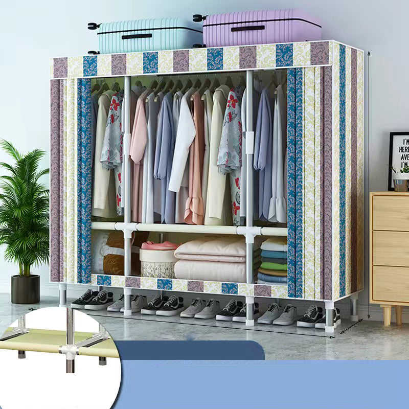 Contemporary Style Wardrobe Cabinet Metal Frame Armoire with Garment Rod for Home