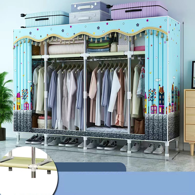 Contemporary Style Wardrobe Cabinet Metal Frame Armoire with Garment Rod for Home