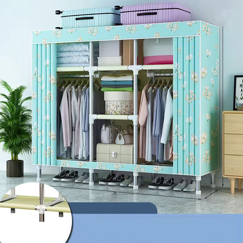 Contemporary Style Wardrobe Cabinet Metal Frame Armoire with Garment Rod for Home