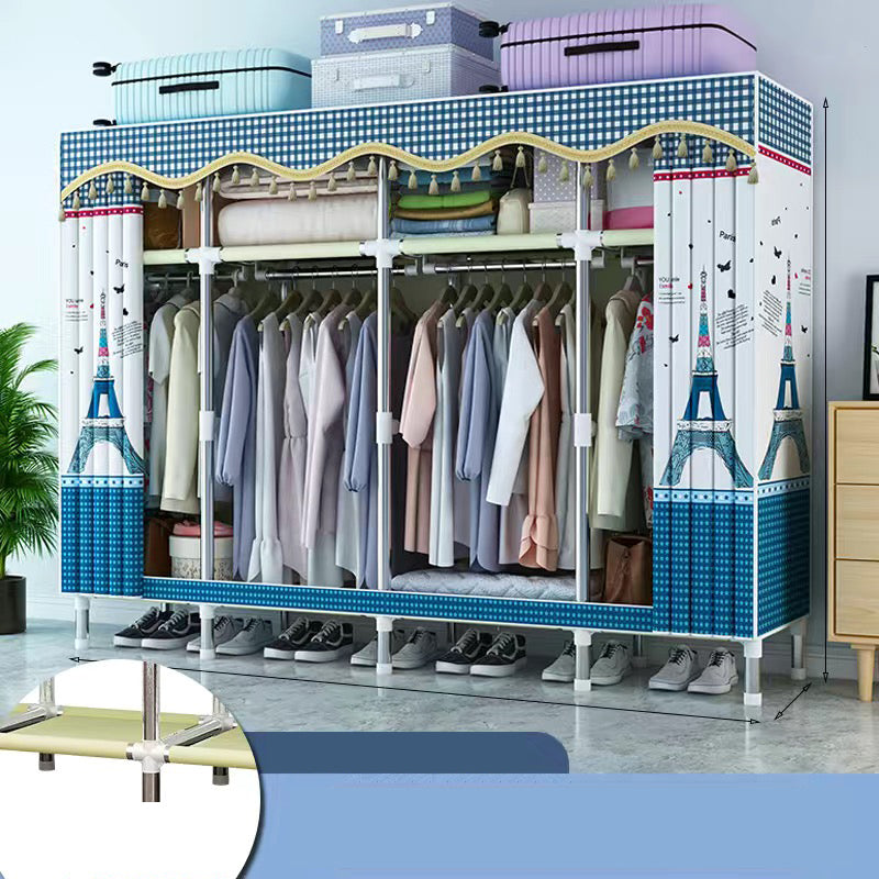 Contemporary Style Wardrobe Cabinet Metal Frame Armoire with Garment Rod for Home