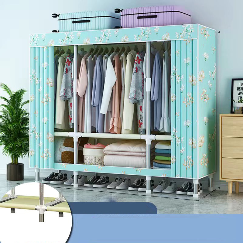 Contemporary Style Wardrobe Cabinet Metal Frame Armoire with Garment Rod for Home