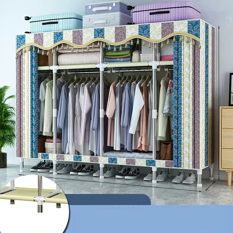 Contemporary Style Wardrobe Cabinet Metal Frame Armoire with Garment Rod for Home