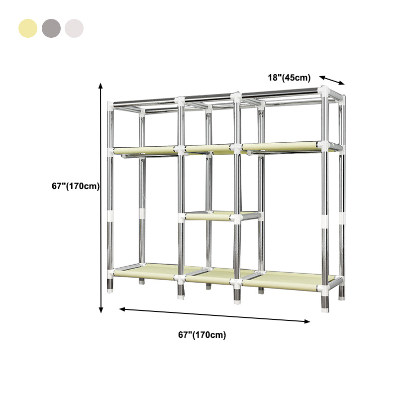 Contemporary Style Wardrobe Cabinet Metal Frame Armoire with Garment Rod for Home