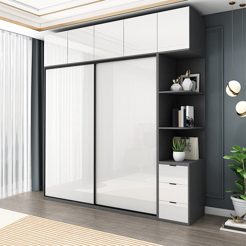 Contemporary White Storage Cabinet Mirrored Finish Cabinet with Sliding Door