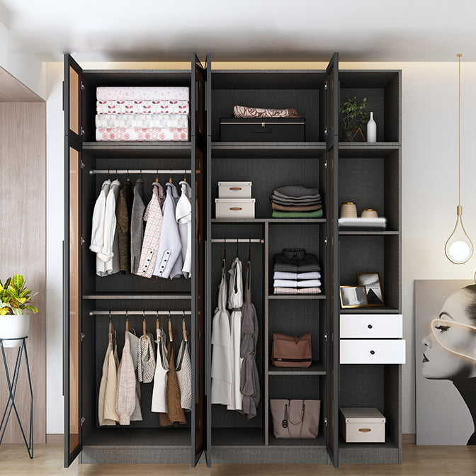 Contemporary Glass Wardrobe Soft Close Door Wardrobe Closet for Bedroom