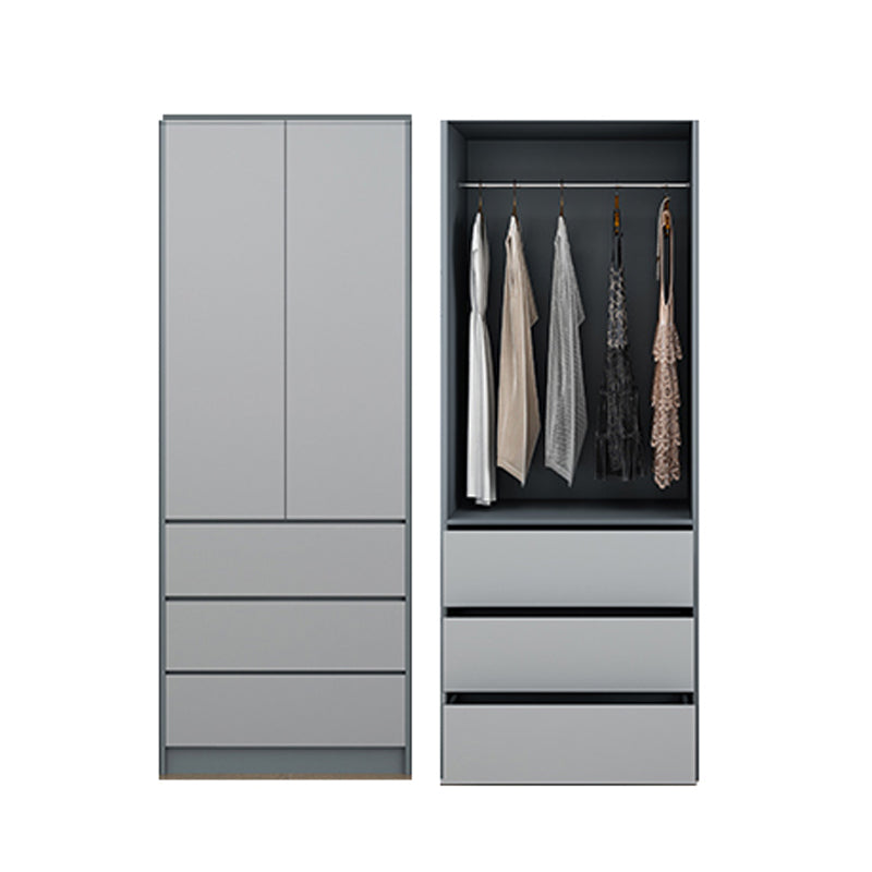 Grey Wooden Wardrobe Armoire Hinged Storage Cabinet with Soft Close Drawer