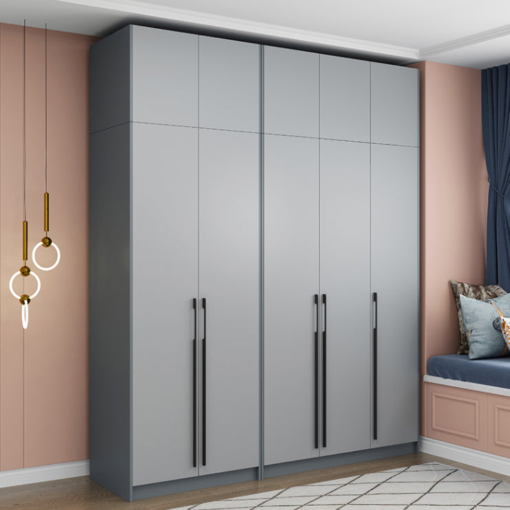 Grey Wooden Wardrobe Armoire Hinged Storage Cabinet with Soft Close Drawer