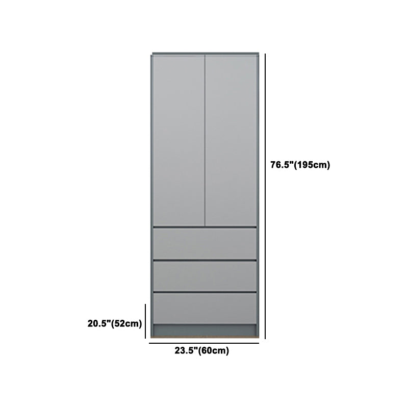 Grey Wooden Wardrobe Armoire Hinged Storage Cabinet with Soft Close Drawer