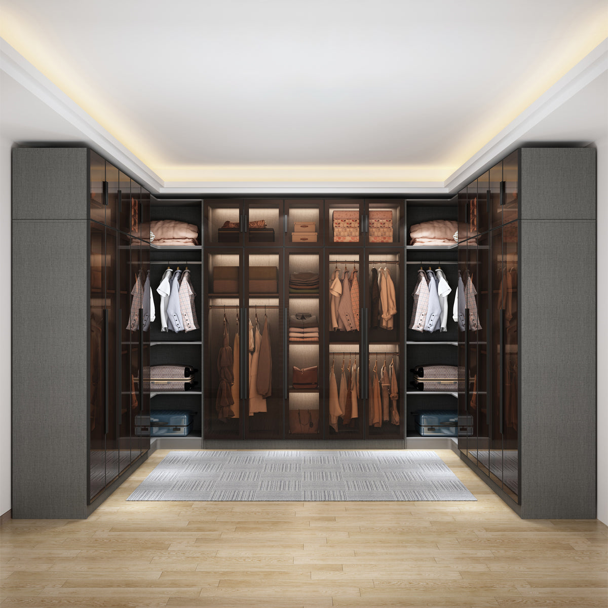 Contemporary Storage Cabinet Mirrored Finish Cabinet with Glass Door